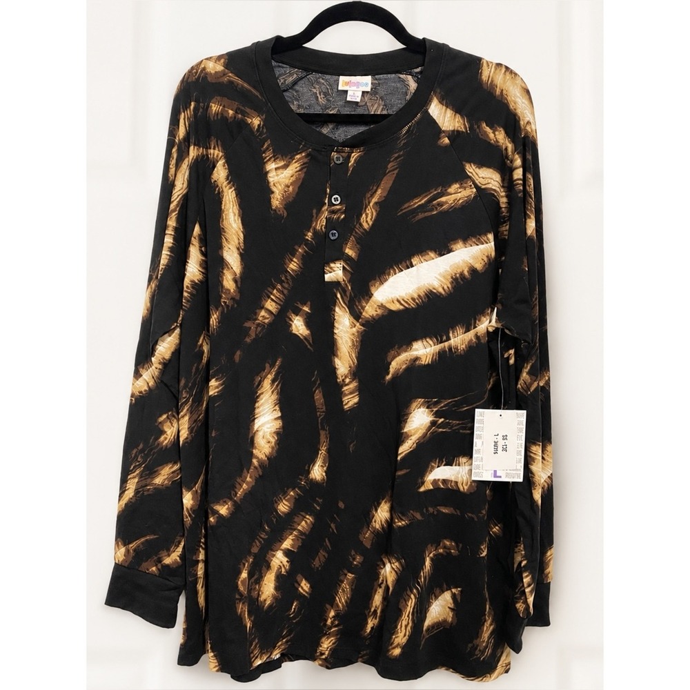 LULAROE- Mark Mens Black and Tan Long Sleeve Shirt size Large
